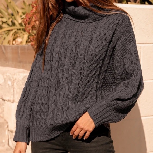 American Eagle Outfitter Women's Black Knit Cowl Neck Long Sleeve Sweater Large - Picture 1 of 5